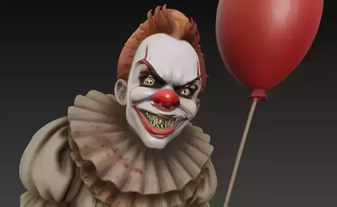 Evil Clown with Balloon - Stylized Horror Character