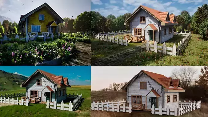 Wooden Cottage Garden House PBR Textured 3D Model