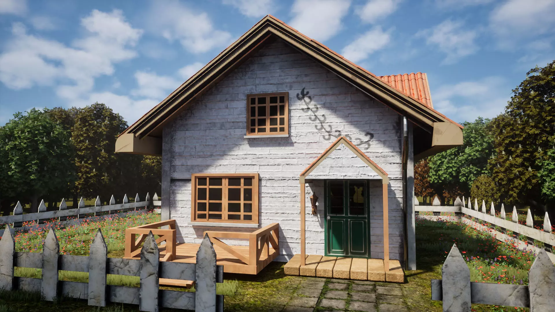 Wooden Cottage Garden House PBR Textured 3D Model Free low-poly 3D model_6