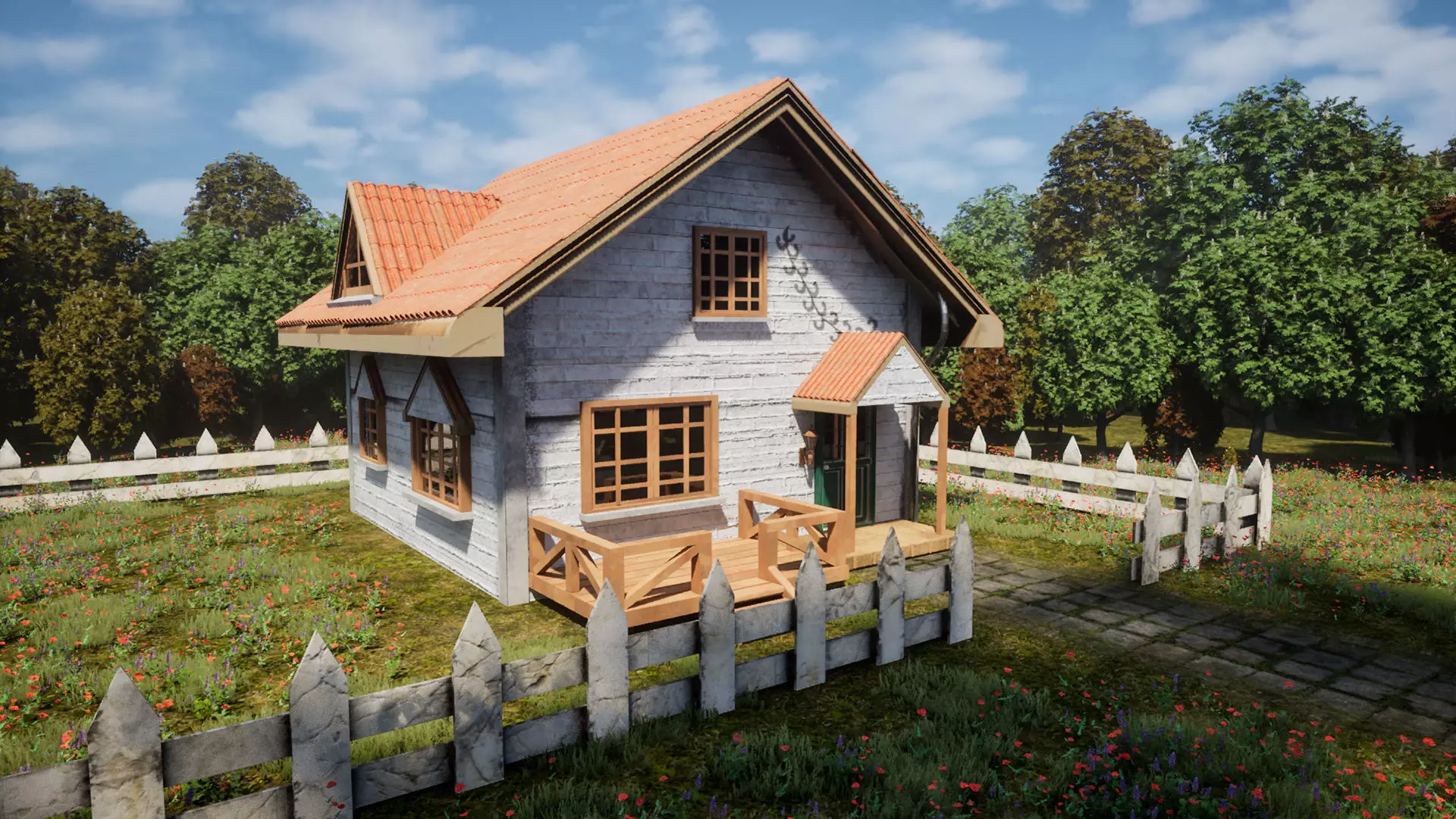 Wooden Cottage Garden House PBR Textured 3D Model Free low-poly 3D model_4