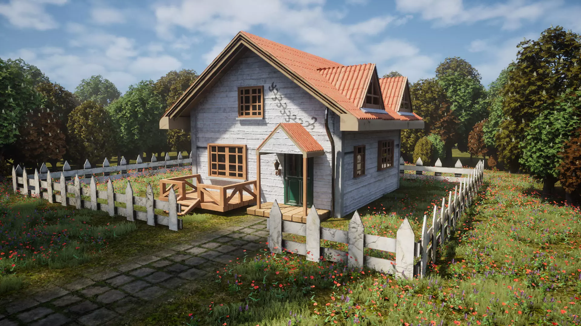 Wooden Cottage Garden House PBR Textured 3D Model Free low-poly 3D model_2