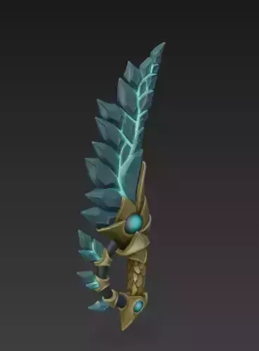Crystal Leaf Fantasy Sword - Stylized CGI Weapon