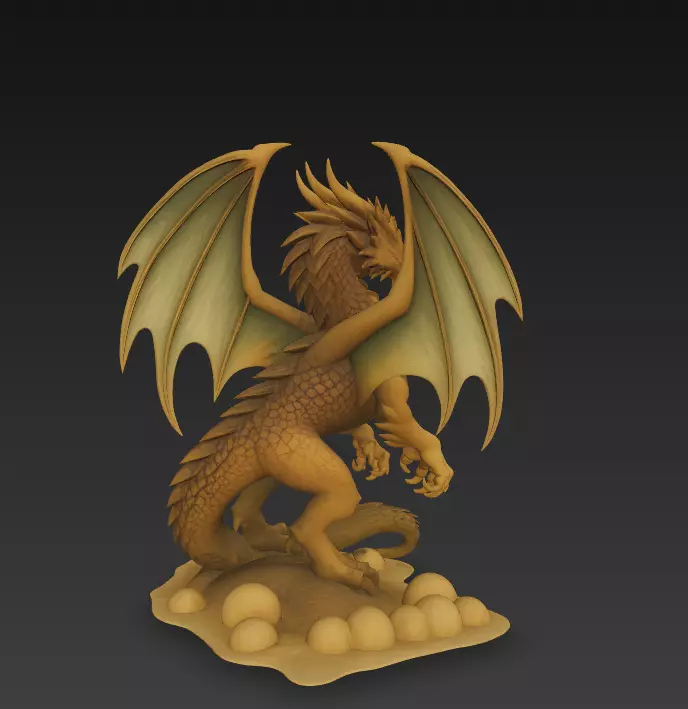 Golden Winged Dragon - Stylized Fantasy Creature 3D print model_5
