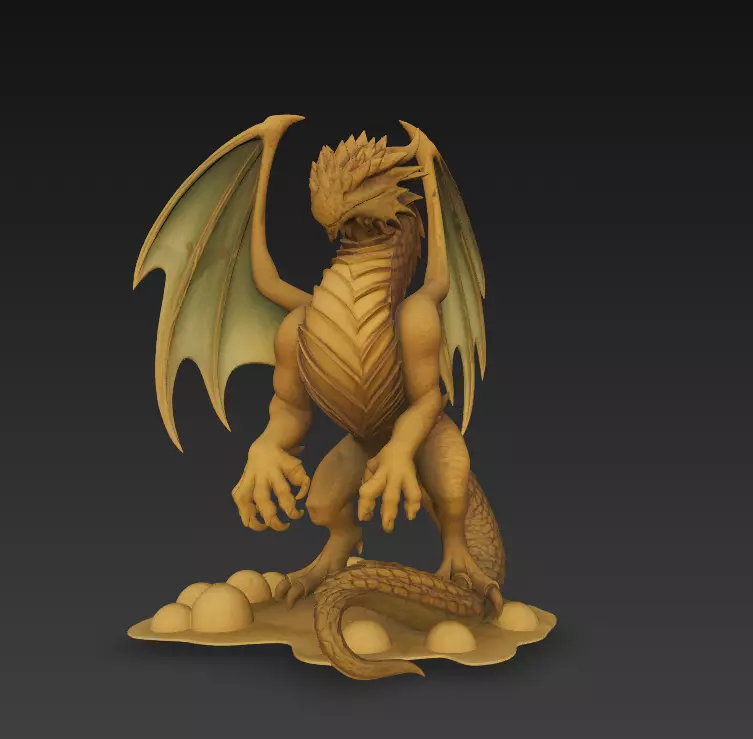 Golden Winged Dragon - Stylized Fantasy Creature 3D print model_4