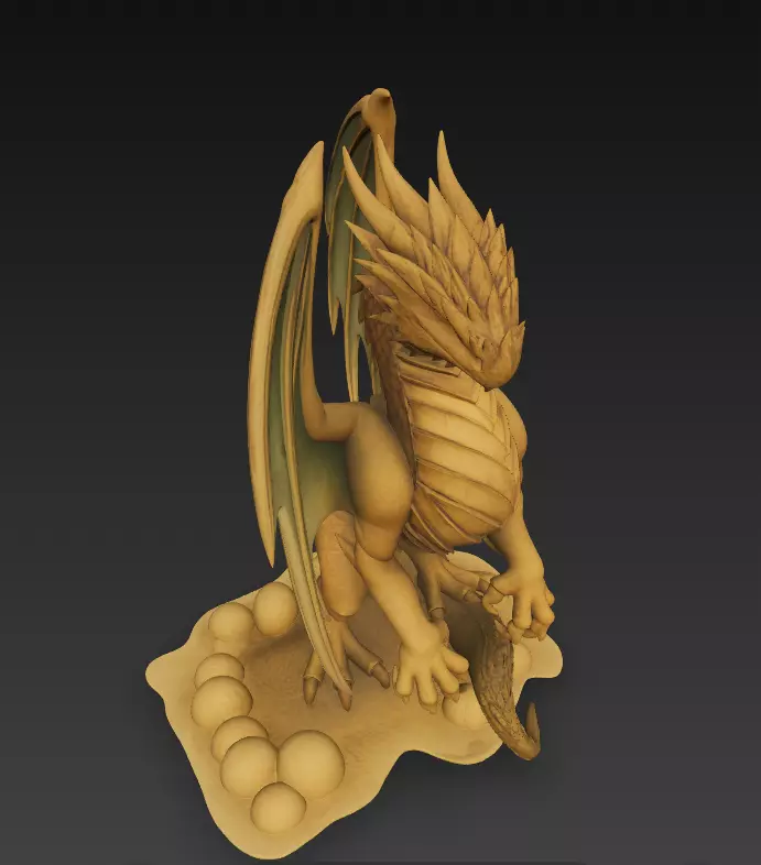 Golden Winged Dragon - Stylized Fantasy Creature 3D print model_6