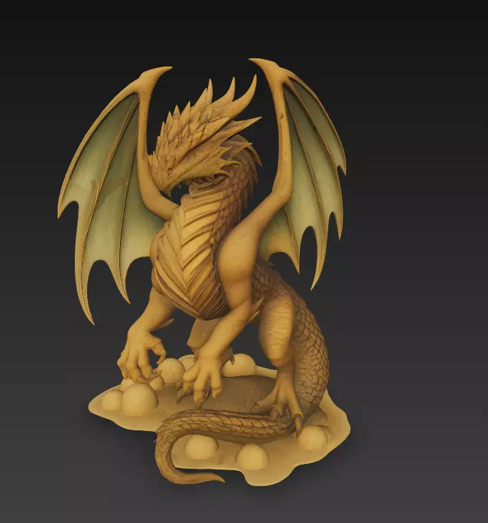 Golden Winged Dragon - Stylized Fantasy Creature 3D print model_0