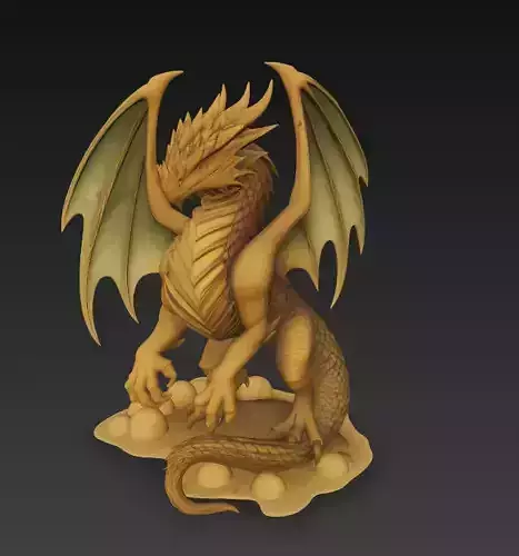 Golden Winged Dragon - Stylized Fantasy Creature 3D print model Golden Winged Dragon - Stylized Fantasy Creature 3D print model