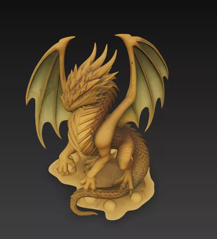 Golden Winged Dragon - Stylized Fantasy Creature 3D print model_3