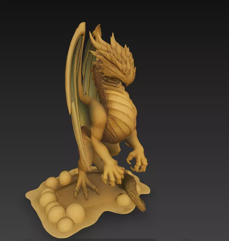 Golden Winged Dragon - Stylized Fantasy Creature 3D print model_2