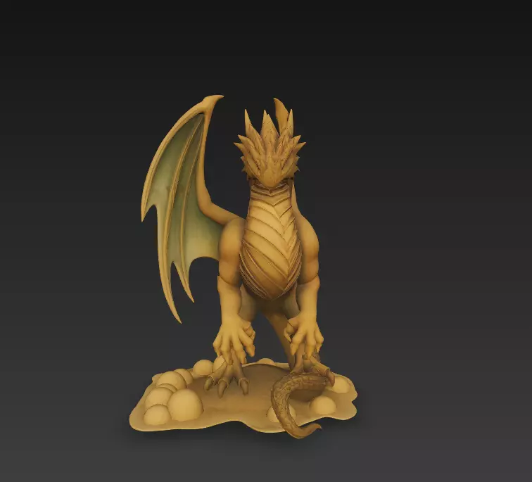 Golden Winged Dragon - Stylized Fantasy Creature 3D print model_1
