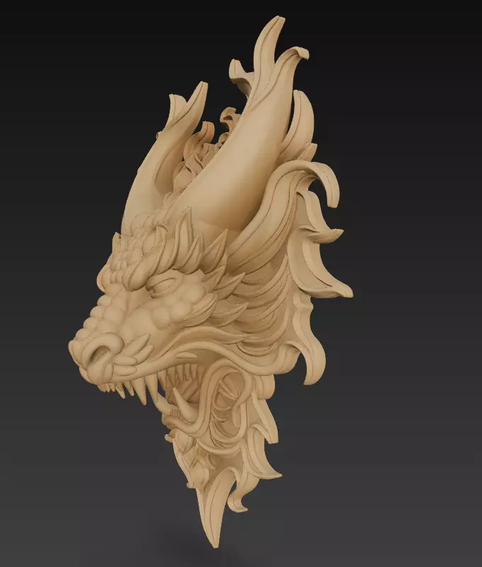 Dragon Head Sculpture - Stylized Mythical Wall Art 3D print model_5