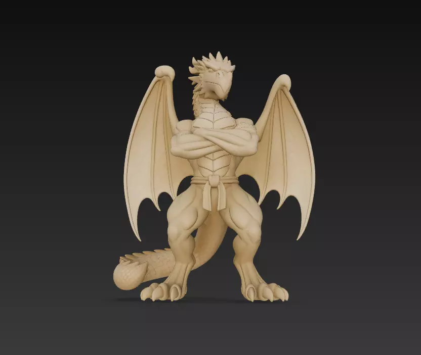 Fantasy Dragon Warrior Statue - Detailed Winged Creature 3D print model_5