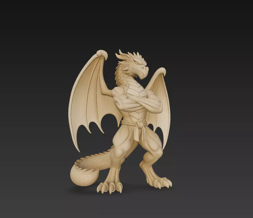 Fantasy Dragon Warrior Statue - Detailed Winged Creature 3D print model_2