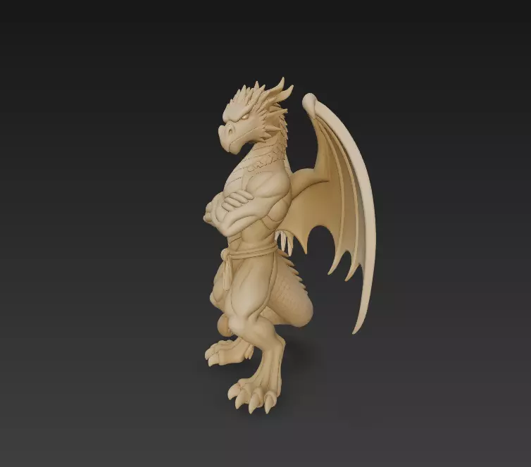 Fantasy Dragon Warrior Statue - Detailed Winged Creature 3D print model_6