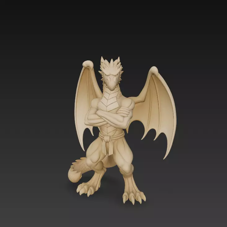 Fantasy Dragon Warrior Statue - Detailed Winged Creature 3D print model_1