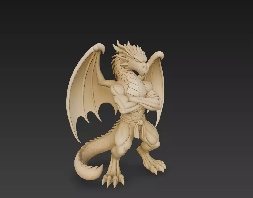 Fantasy Dragon Warrior Statue - Detailed Winged Creature 3D print model_0