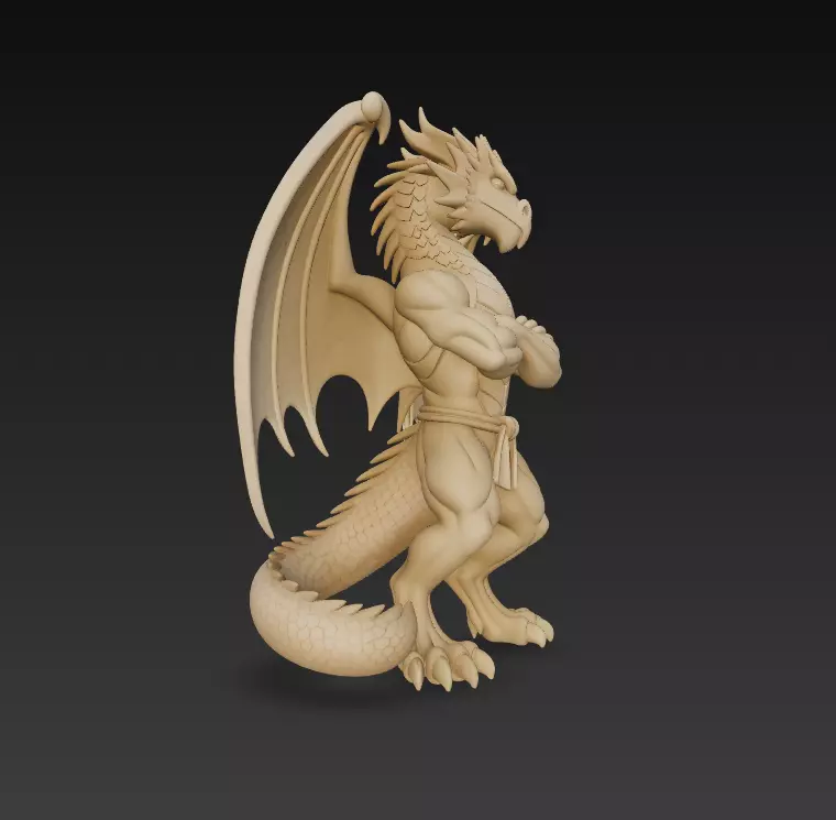 Fantasy Dragon Warrior Statue - Detailed Winged Creature 3D print model_4