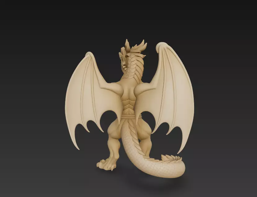 Fantasy Dragon Warrior Statue - Detailed Winged Creature 3D print model_3