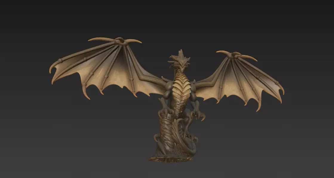 Dragon Sculpture - Stylized Fantasy Winged Creature 3D print model_0