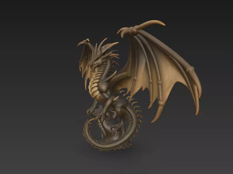 Dragon Sculpture - Stylized Fantasy Winged Creature 3D print model_4