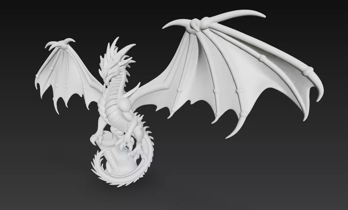 Dragon Sculpture - Stylized Fantasy Winged Creature 3D print model_7