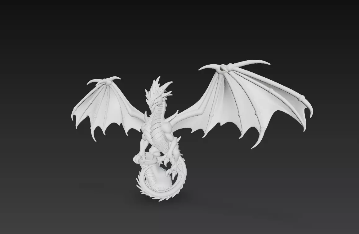 Dragon Sculpture - Stylized Fantasy Winged Creature 3D print model_6