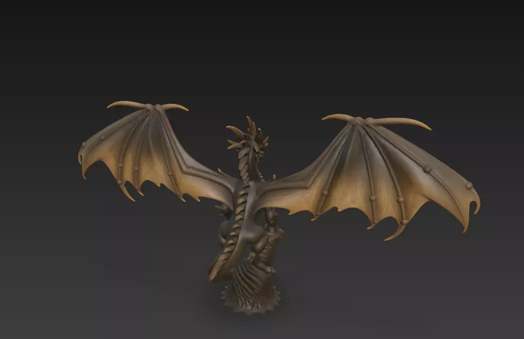 Dragon Sculpture - Stylized Fantasy Winged Creature 3D print model_2