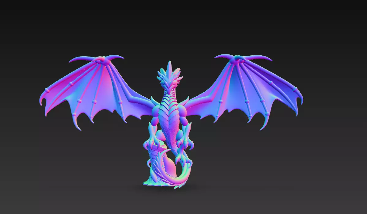 Dragon Sculpture - Stylized Fantasy Winged Creature 3D print model_10