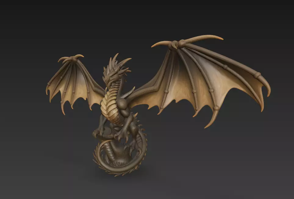 Dragon Sculpture - Stylized Fantasy Winged Creature 3D print model_3
