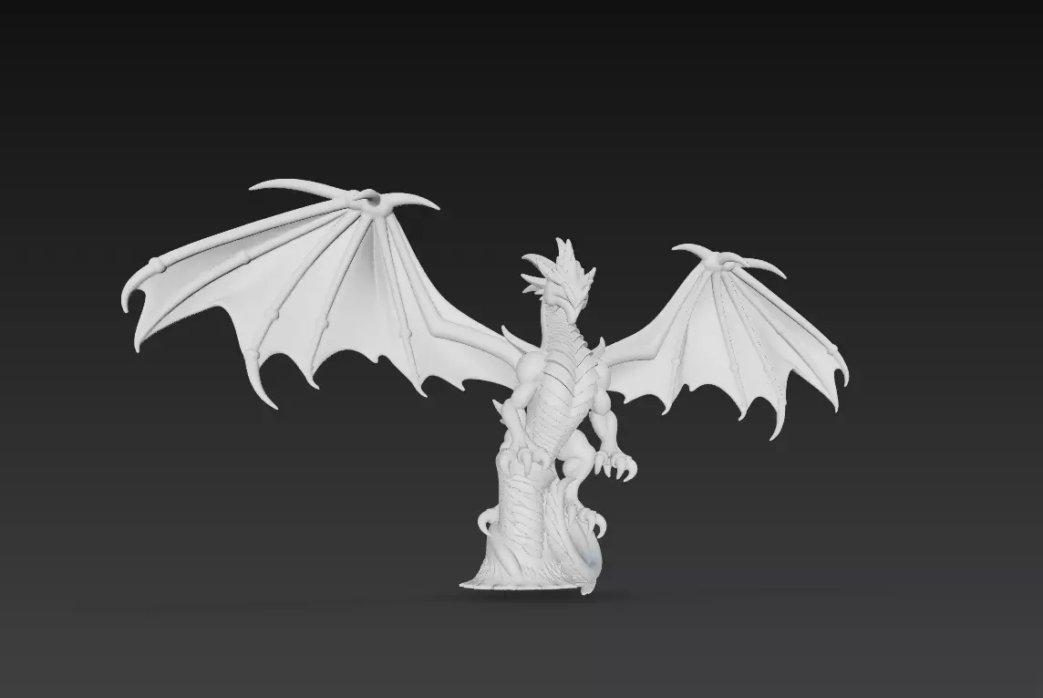 Dragon Sculpture - Stylized Fantasy Winged Creature 3D print model_8