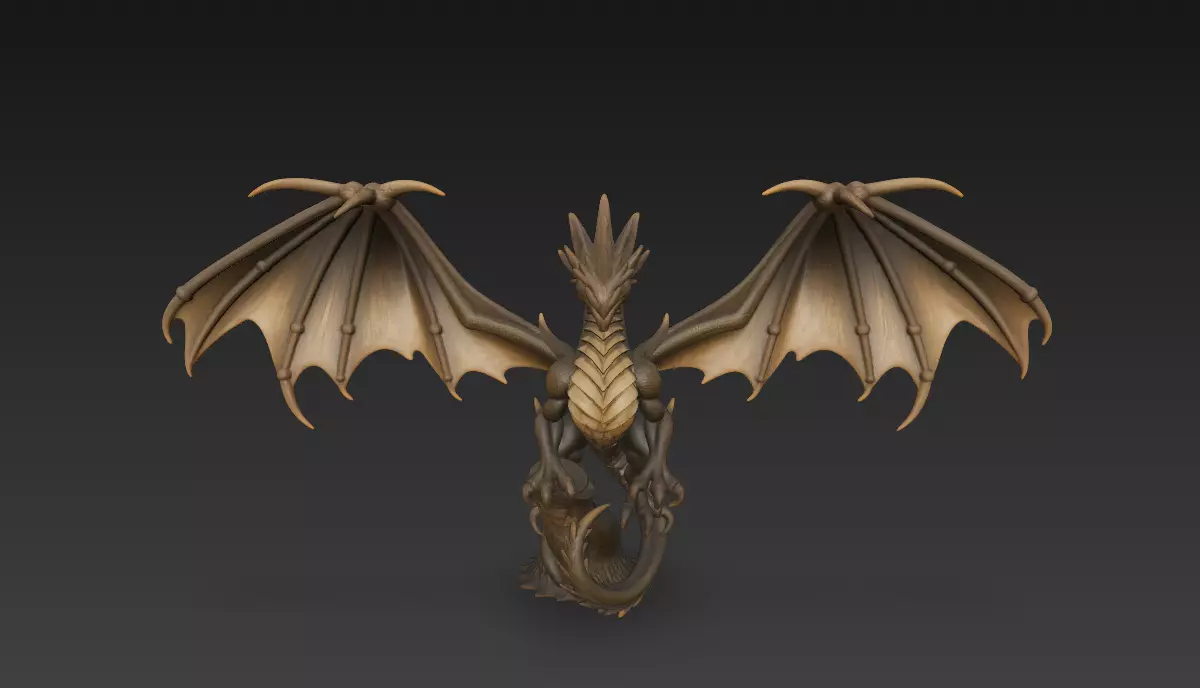 Dragon Sculpture - Stylized Fantasy Winged Creature 3D print model_1
