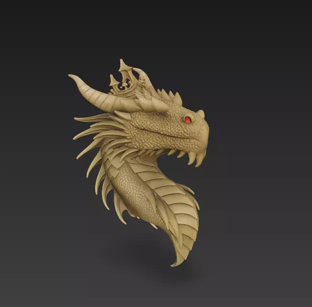 Dragon Head Sculpture - Stylized Fantasy Creature 3D print model_3