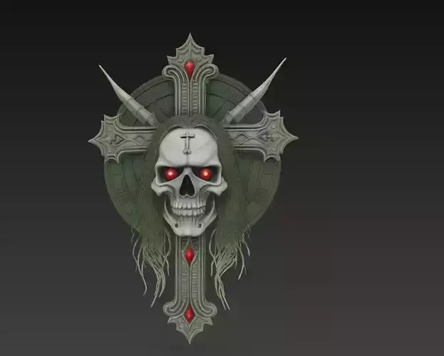 Gothic Skull Cross - Dark Fantasy 3D Sculpture