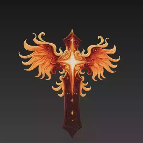 Flame-Winged Cross - Stylized Ornamental 3D Sculpture 3D print model