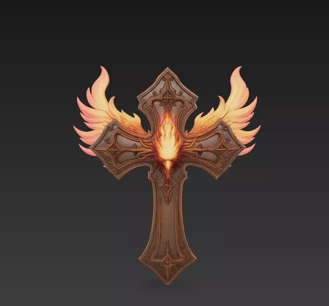 Cross with Flame - Wings - stylized Ornamental 3D print model