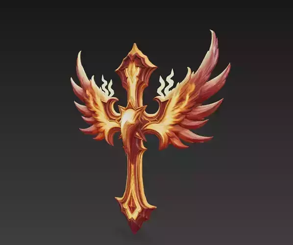 Flaming Winged Cross - Stylized Fantasy Ornament Sculpture 3D print model
