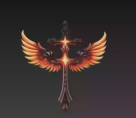 Winged Cross with Fire Glow - Stylized Decorative 3D Model 3D print model