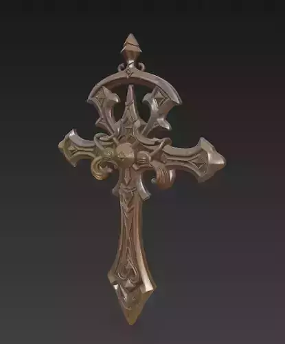Ornamental Gothic Cross - Stylized Religious Sculpture 3D print model