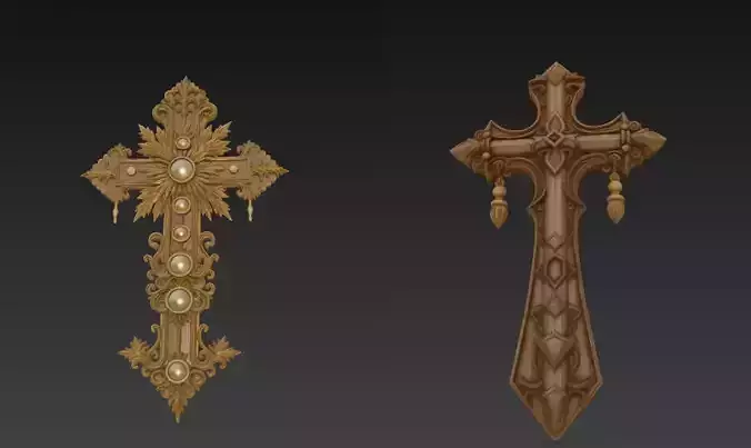 Ornamental Cross Sculptures - Decorative 3D print model