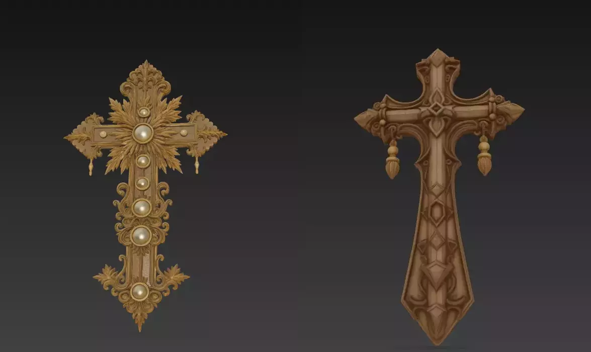 Ornamental Cross Sculptures - Decorative 3D print model