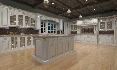kitchen with cabinets and gold accents 3D model_0