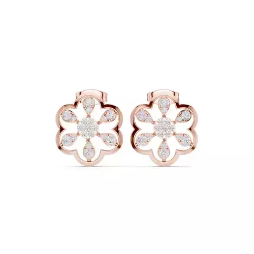 Round-cut Diamond Floral Stud Earring 3DM STL Video