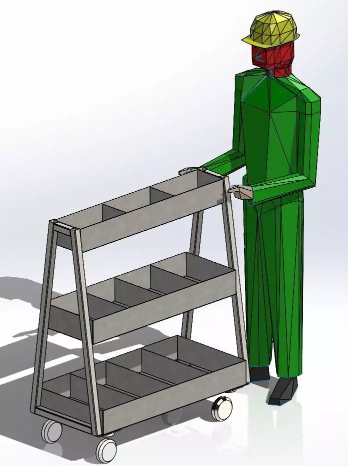 Trolley cart carrying assembly materials 3D model_0