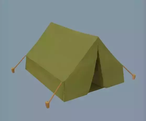 Green camping tent with poles