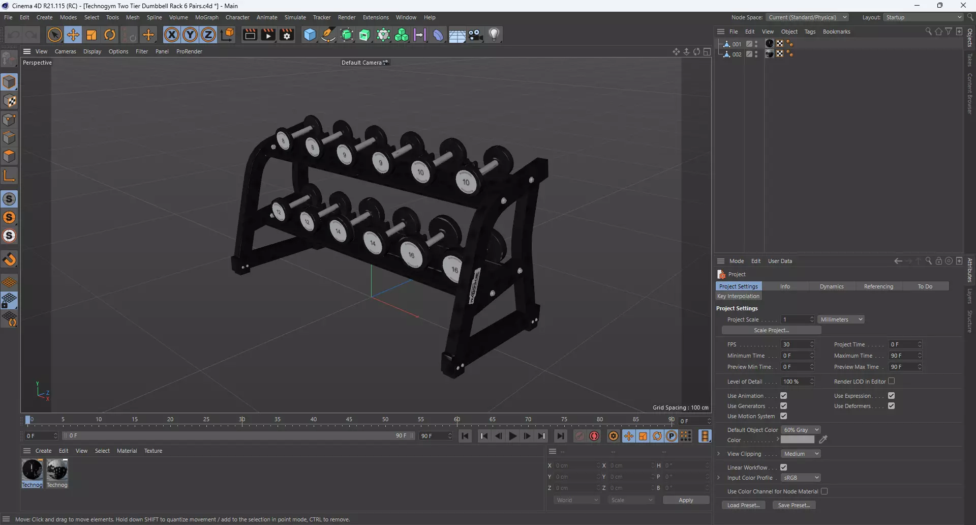Technogym Two Tier Dumbbell Rack 6 Pairs 3D model_14