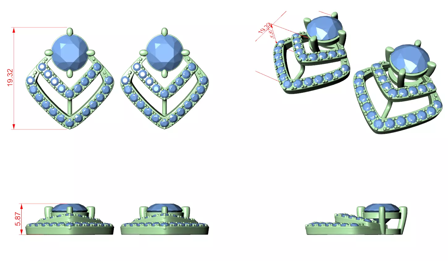 Round Cut Diamond Fancy Earring 3DM STL Video 3D print model_9