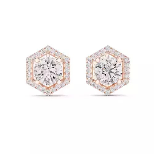 Round Cut Halo Diamond Hexagon Shape Earring 3DM STL Video