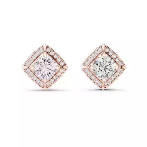 Round Cut Halo Diamond Square Shape Earring 3DM STL Video 3D print model