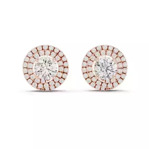 Round Cut Double Halo Diamond Earring 3DM STL Video 3D print model