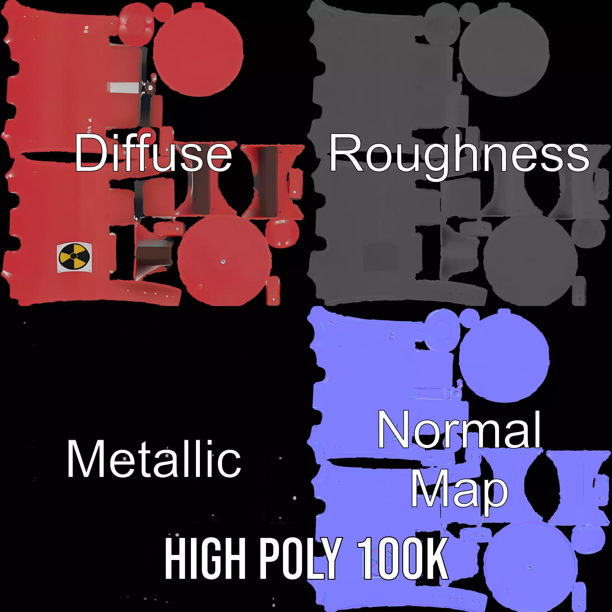 Industrial Red Tank model pack with Hazard Sign Low-poly 3D model_4